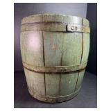 Vintage green-painted wooden barrel