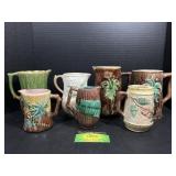 7 Etruscan Majolica Pitchers & Mugs