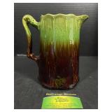 Antique Green and Brown majolica pitcher