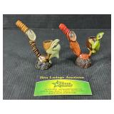 Pair Figural Frog Pottery Smoking Pipes