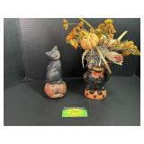Halloween Black Cat planter and Black Cat on Jack