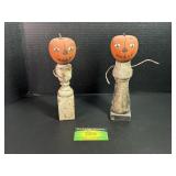 2 Wooden Jack O Lantern Statues