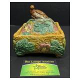 Majolica Bird-Form Lidded Trinket Box