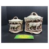 Royal Bruxonia lidded jars with lions on them