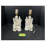2 Porcelain Victorian Couple Lamps