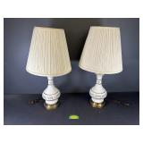Vintage White Porcelain Floral Design Table Lamps
