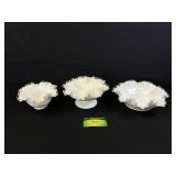 3 White Glass Fluted Decorative Bowls (One Is