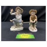 Lefton fiddler and fishing boy figurines