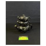 Vintage Stacked Redware Chicken Tea Set