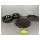 Red Glass Platter and Soup Bowl set