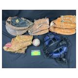 Rawling & Wilson Baseball mitts, ball, and mask
