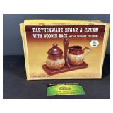 Earthenware Sugar andcream With Wooden Rack
