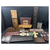 Wall hangings, small wooden shelves, and more