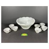 Anchor Hocking Milk Glass Punch Bowl set