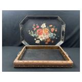Metal floral tray and wood panel tray