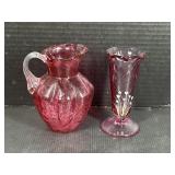 Small Fenton Pitcher and Hand Painted Fenton Vase