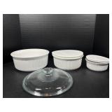 French White Corningware with lids & one Pyrex lid