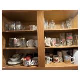 2 upper cabinets of glassware