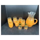 Vintage Orange Juice Pitcher and Glasses