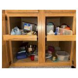 2 lower cabinets plastics & baking pans
