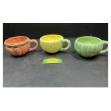 3 Vintage Retro Ceramic Vegetable Soup Mug Bowls