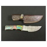 Custom Damascus Fixed Blade Knife w/ Sheath