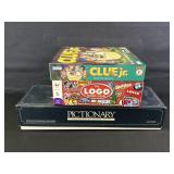 Pictionary, Clue Jr, and Logo Board Game