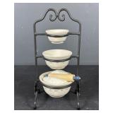 Longaberger stoneware Mini bowls and wire frame