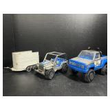 Tonka truck, car and, animal trailer