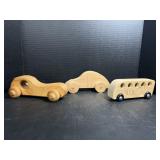 Three wooden cars