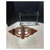 Metal shelf with glass inserts and wooden corner