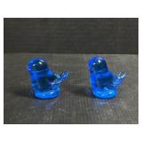 Blue glass bird paperweights