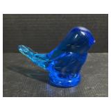 Blue glass bird paperweight