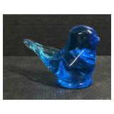 Blue glass bird paperweight