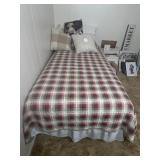 Twin Bed w/ Plaid Bedding & Pillows