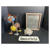 Metal Cat Statue, Cast Iron Beware of Cat Sign,