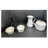 Enamelware pots, kettle and more