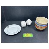 Pig Salt and pepper shakers, laurie Gates bowls