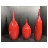 3 Red Decorative Vases - One has large crack
