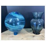Glass bulb decor and blue vase