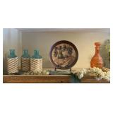 Wine Theme Dï¿½cor w/Glass Bottles & Plate