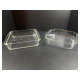 Two clear glass Pyrex baking dishes
