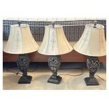 3 Ornate Table Lamps w/ Shades