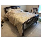 Queen Dark Wood Slat Bed w/ Mattress