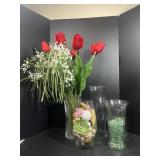 5 clear glass vases and more