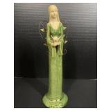 Green Ceramic Angel Figure w/ Metal Wings