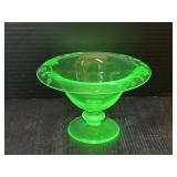 Etched Depression Glass Uranium Pedestal Bowl