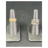 2 Sterling Silver Multicolor Mosaic Band Ring