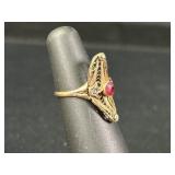 Antique 10K Gold Ruby Filigree Ring
