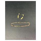 14K Feather Earrings & 14K Colored Bracelet